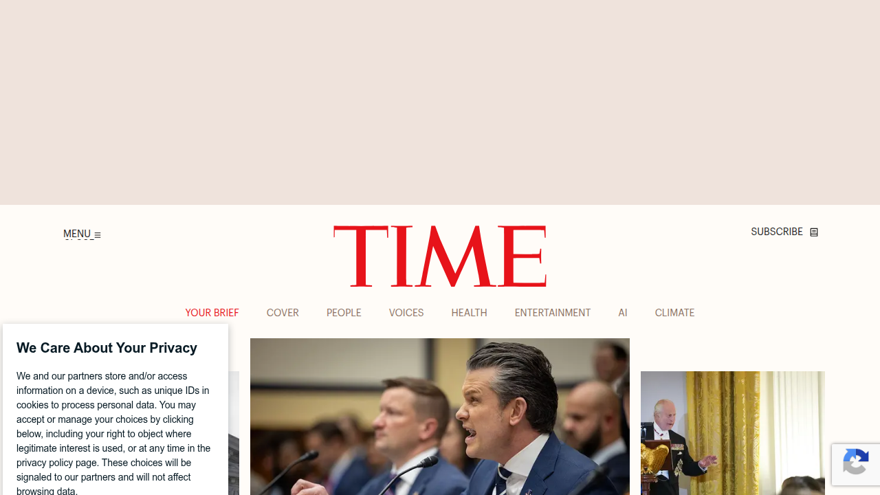 Strona główna Time Magazine, źródła informacji o wdrożeniu przez YouTube zaawansowanych narzędzi AI do szacowania wieku użytkowników.