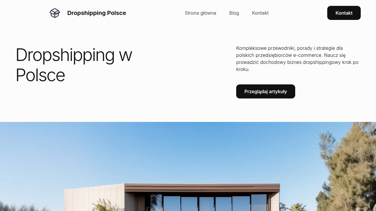 Screenshot of the 'Dropshipping w Polsce' website, a resource for those looking to start dropshipping in Poland, offering guides and support.