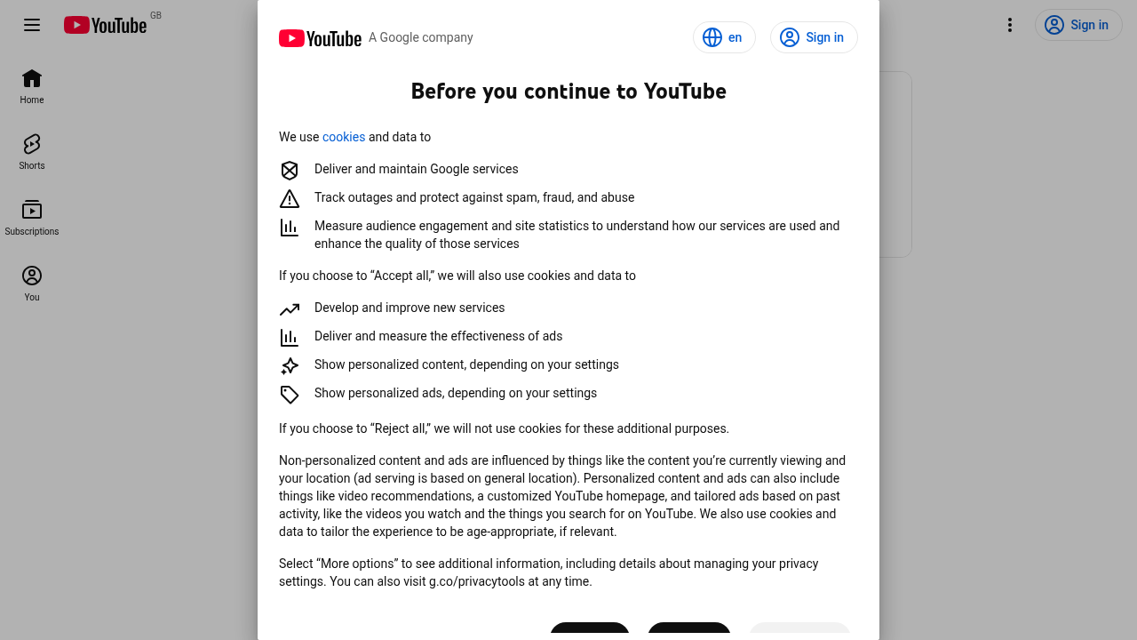 Strona główna YouTube z widocznym przyciskiem 'Zaloguj się', wskazującym początek procesu logowania.