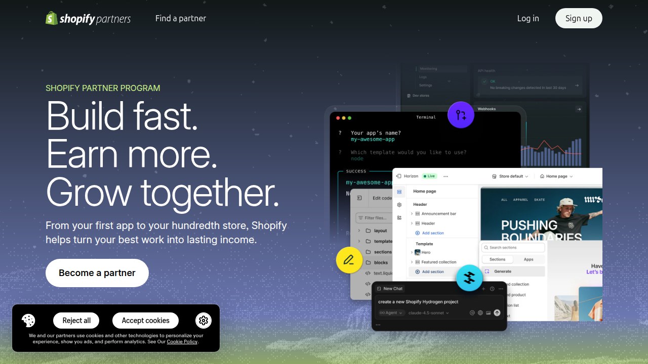 Program Shopify Partners oferuje prowizje, narzędzia marketingowe i dostęp do społeczności dla osób promujących platformę.