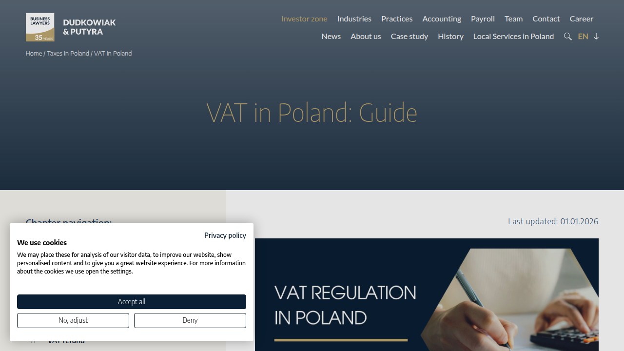 Strona internetowa Dudkowiak.com, zawierająca przewodnik po przepisach VAT w Polsce, jako przykład wiarygodnego źródła informacji prawnych.