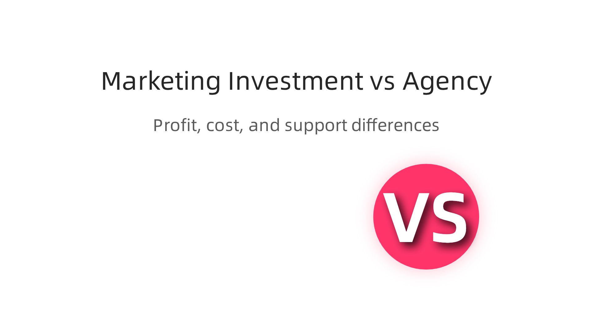 A comparison highlighting the fundamental differences between a marketing investment group and a traditional marketing agency, focusing on cost sharing, profit sharing, and collaborative support.